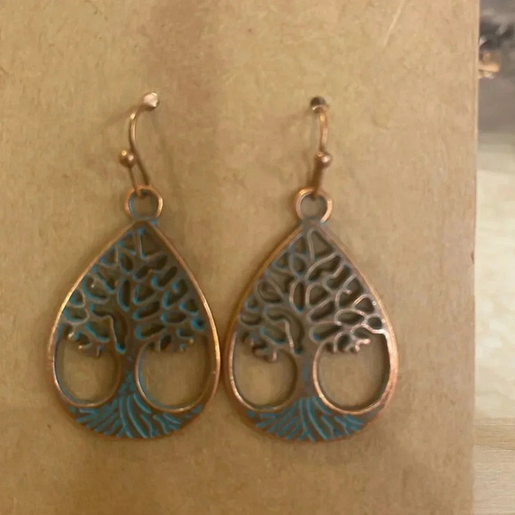 - Retro Ethnic Style Drop Earrings - Bronze with Distressed Green Finish, … - Picture 1 of 2